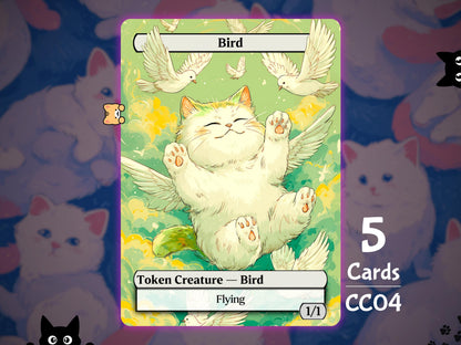 5x Bird 1/1 White Flying - MTG Token - Cat Tokens by Teddy CC04