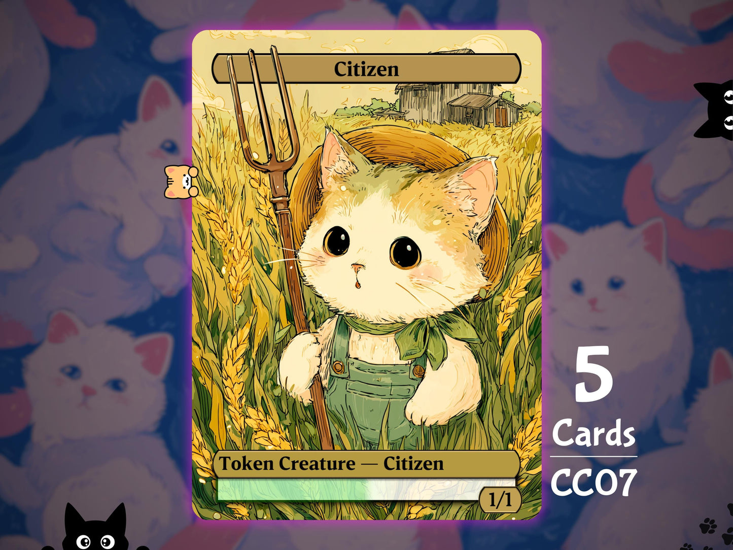 5x Citizen 1/1 Green White - MTG Token - Cat Tokens by Teddy CC07