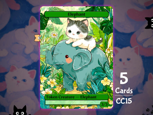 5x Elephant 3/3 Green - MTG Token - Cat Tokens by Teddy CC15