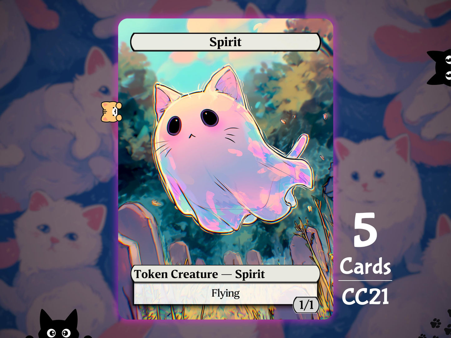 5x Spirit 1/1 Flying - MTG Token - Cat Tokens by Teddy CC21