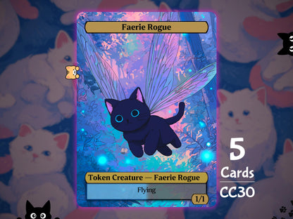 5x Faerie Rogue 1/1 Flying UB - MTG Token - Cat Tokens by Teddy CC30
