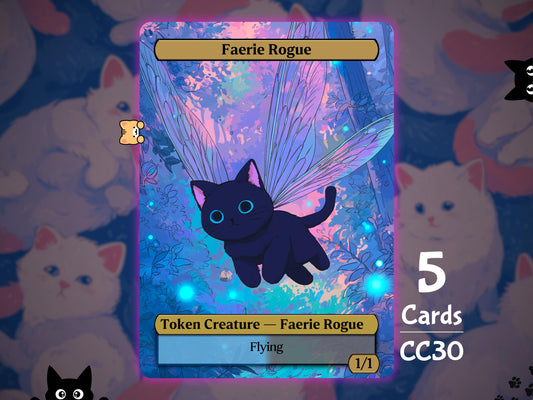 5x Faerie Rogue 1/1 Flying UB - MTG Token - Cat Tokens by Teddy CC30