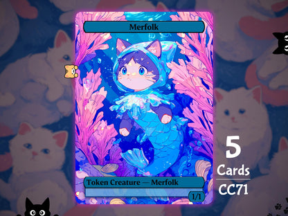 5x Merfolk 1/1 Blue - MTG Token - Cat Tokens by Teddy CC71