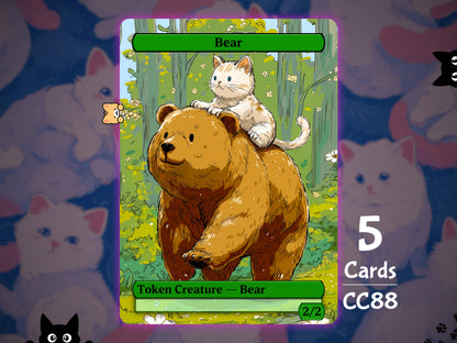 5x Bear 2/2 Green - MTG Token - Cat Tokens by Teddy CC88
