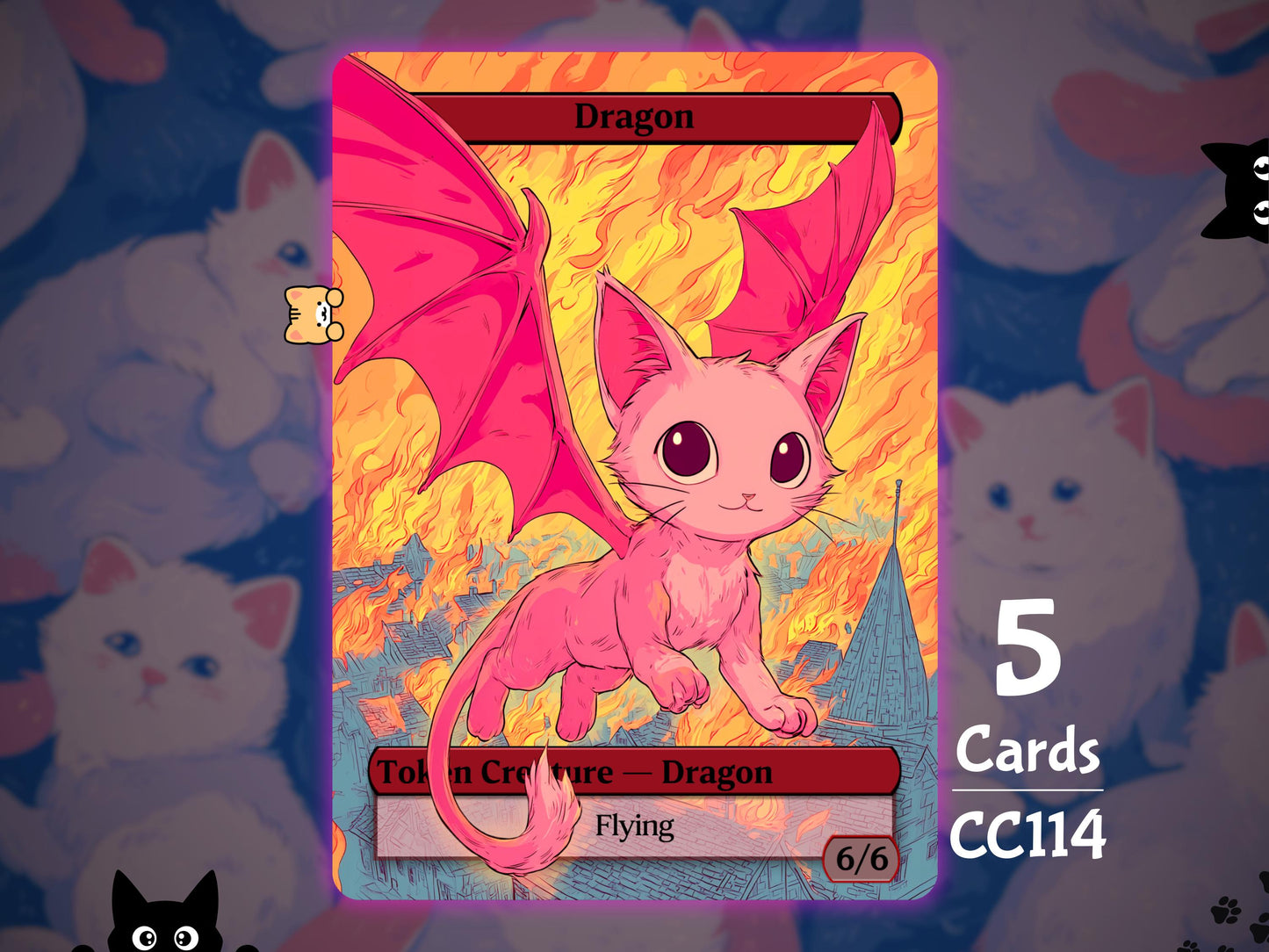 5x Dragon 6/6 Flying - MTG Token - Cat Tokens by Teddy CC114