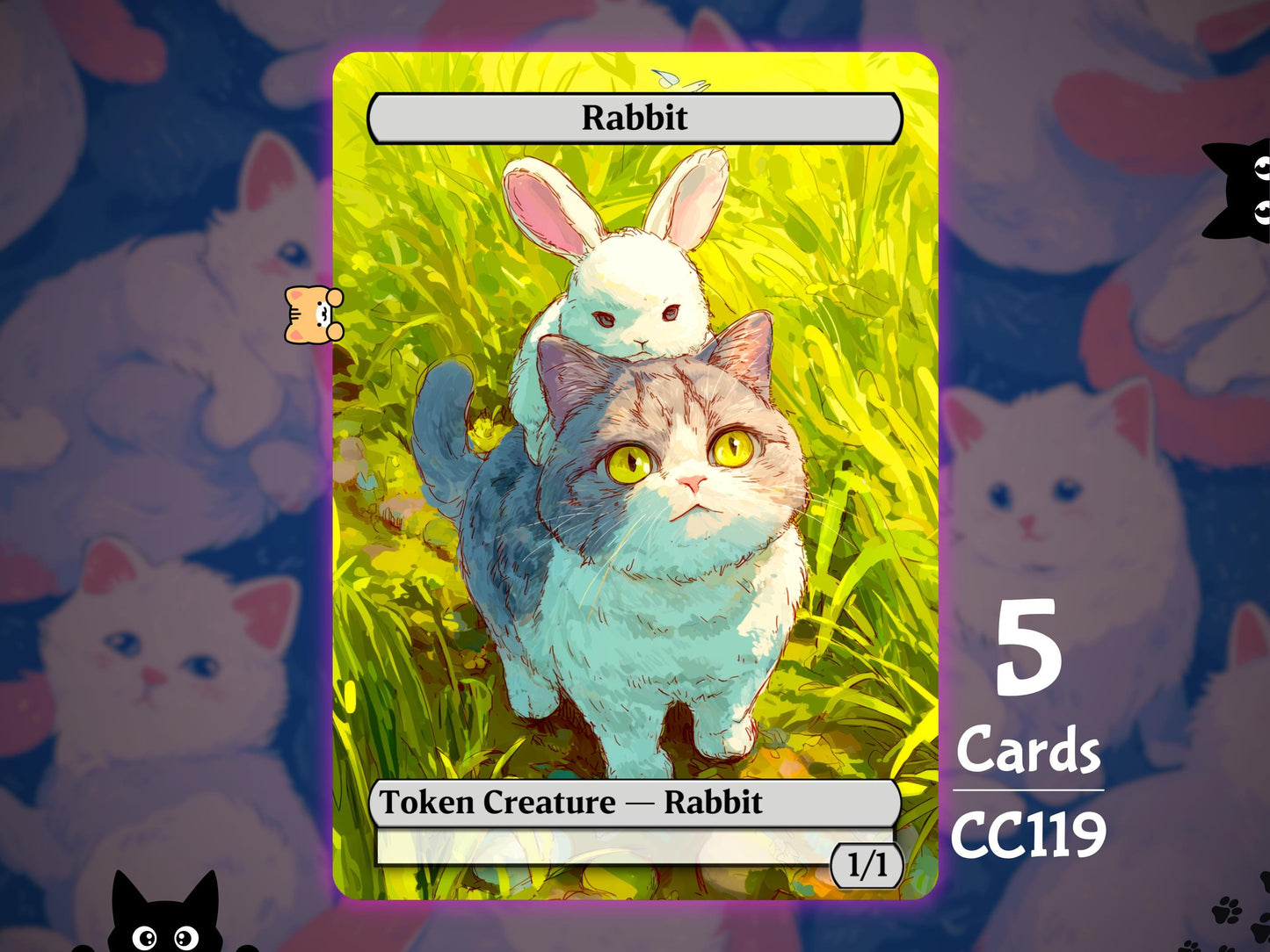 5x Rabbit 1/1 White - MTG Token - Cat Tokens by Teddy CC119