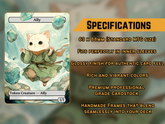 5x MTG ATLA Tokens , 4x Ally Benders + 1 Fire Soldier , Kitty Cat Style!