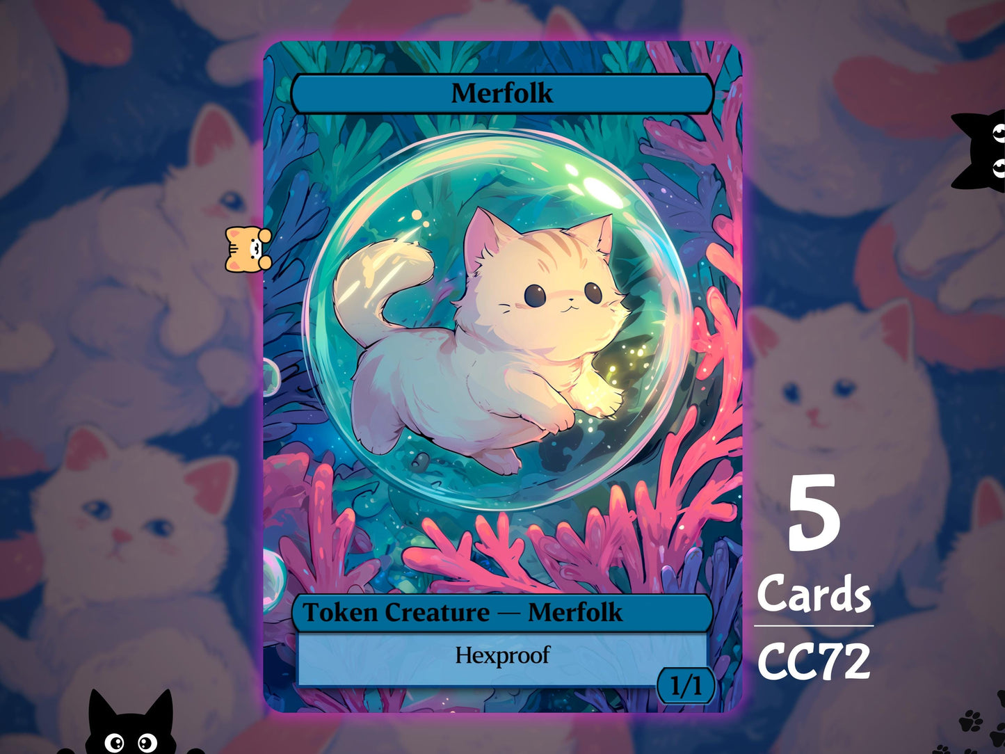 5x Merfolk 1/1 Hexproof - MTG Token - Cat Tokens by Teddy CC72