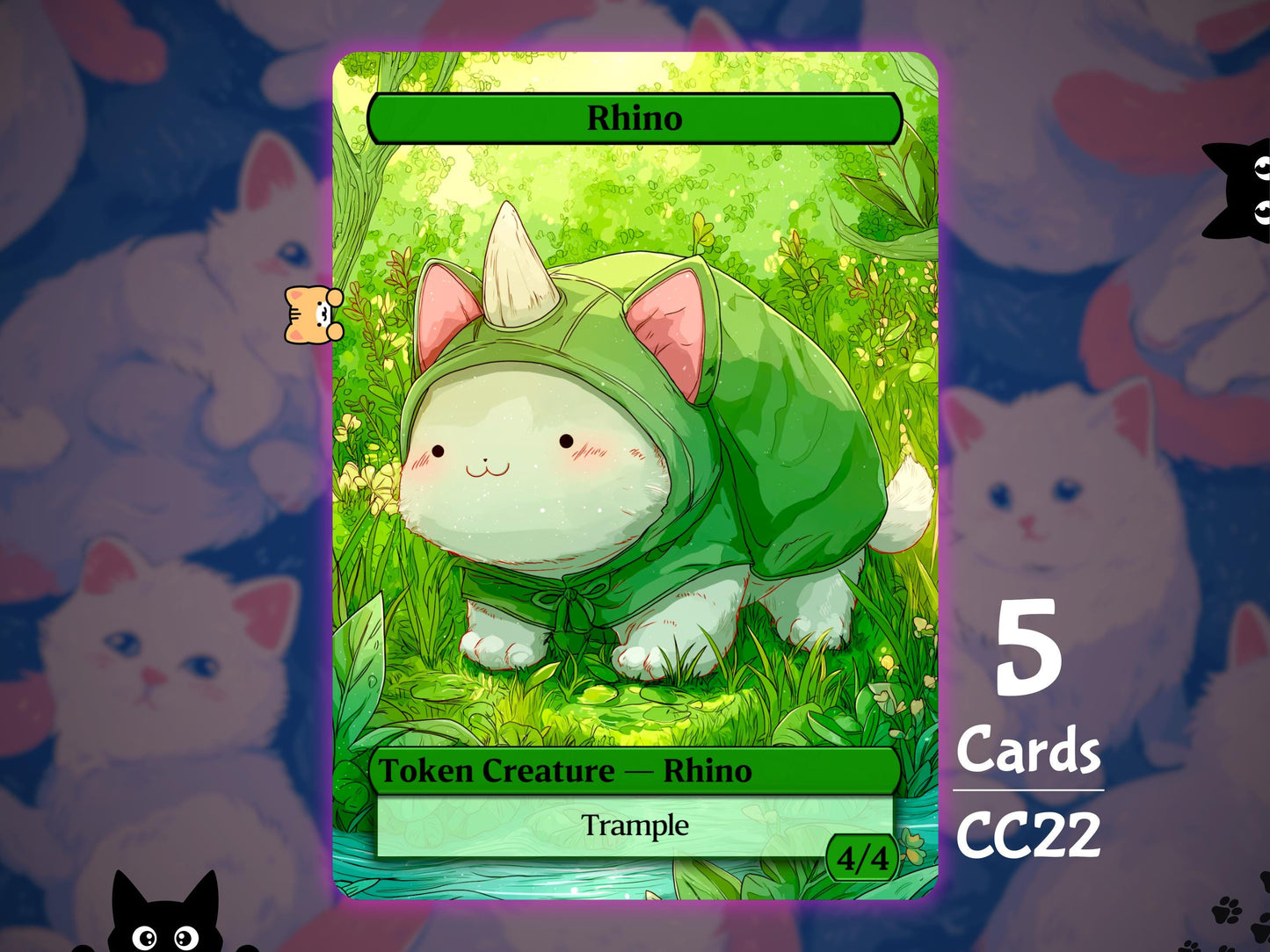 5x Rhino 4/4 Trample - MTG Token - Cat Tokens by Teddy CC22