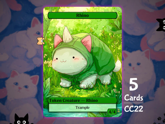 5x Rhino 4/4 Trample - MTG Token - Cat Tokens by Teddy CC22