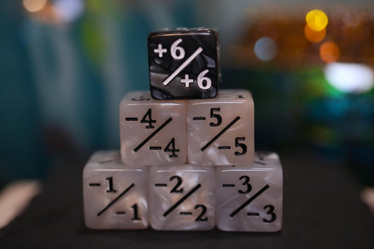 Counter Dice + / - , Magic TCG, Grey White (Reversed) Marble Color Theme, perfect for any magic the gather deck! Edh, Cedh Magic Deck!