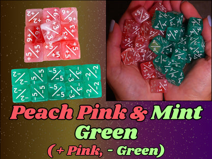 Counter Dice + / - , Magic TCG, Pink & Green Swirls Theme, perfect for any magic the gather deck! Edh, Cedh Magic Deck! Great MTG Gift!