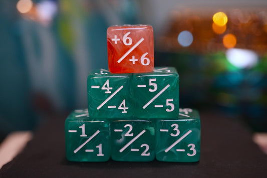 Counter Dice + / - , Magic TCG, Pink & Green Swirls Theme, perfect for any magic the gather deck! Edh, Cedh Magic Deck! Great MTG Gift!