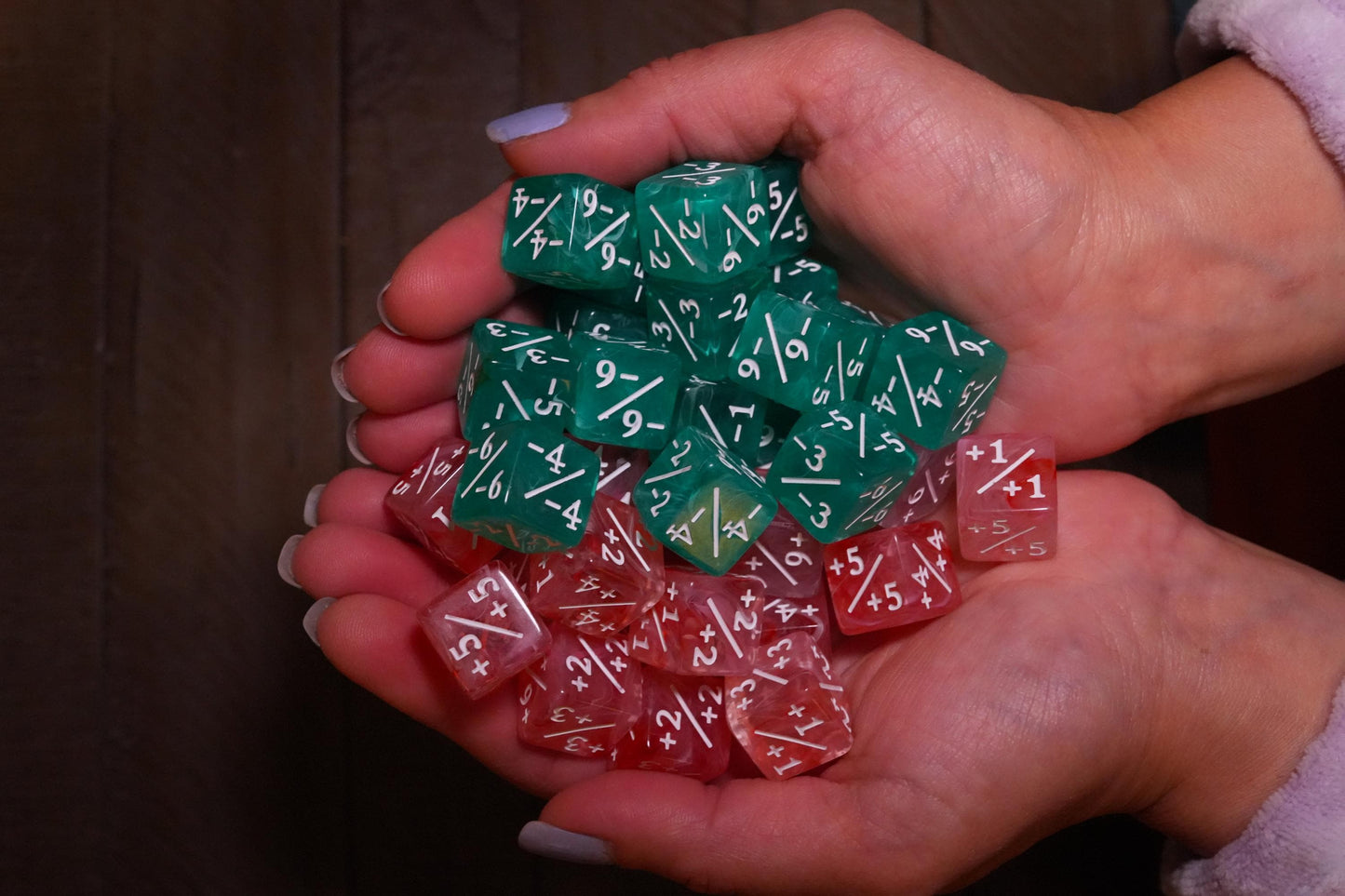 Counter Dice + / - , Magic TCG, Pink & Green Swirls Theme, perfect for any magic the gather deck! Edh, Cedh Magic Deck! Great MTG Gift!