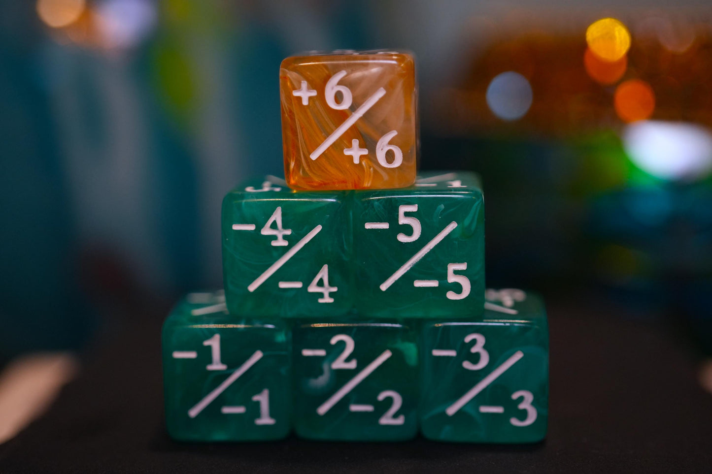 Counter Dice + / - , Magic TCG, Green & Yellow Swirls Theme, perfect for any magic the gather deck! Edh, Cedh Magic Deck! Great MTG Gift!