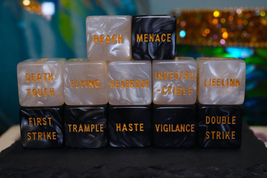 Black White Keyword Dice for Magic, perfect for any magic the gathering deck! Edh, Cedh Magic Deck! Great MTG Gift!
