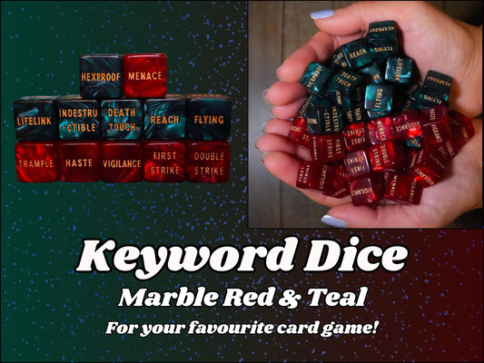 Red and Teal Keyword Dice for Magic, perfect for any magic the gathering deck! Edh, Cedh Magic Deck! Great MTG Gift!