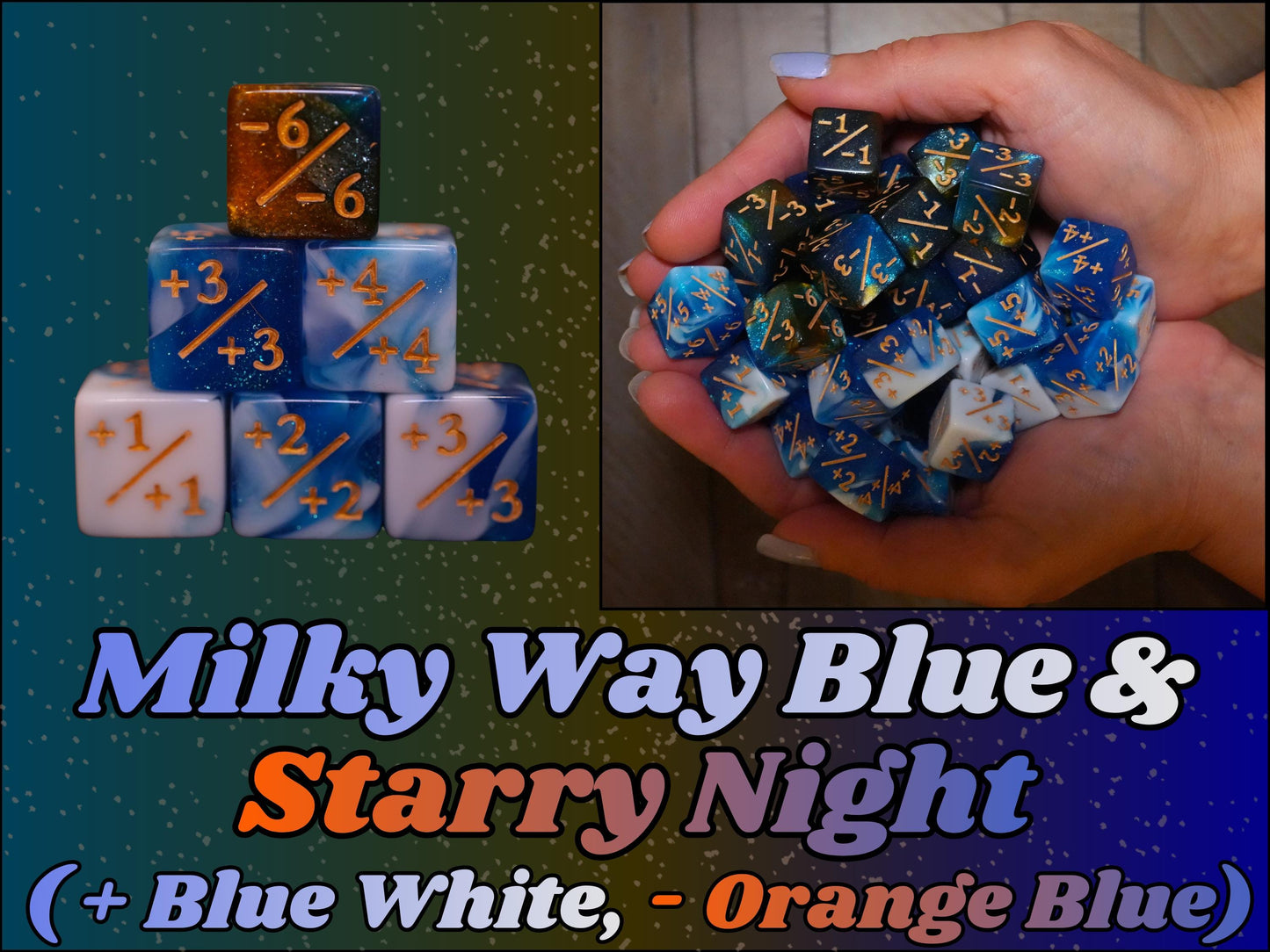 Counter Dice + / - , Magic TCG, Blue and Orange Color Theme, perfect for any magic the gather deck! Edh, Cedh Magic Deck! Great MTG Gift!