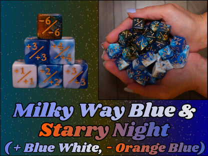 Counter Dice + / - , Magic TCG, Blue and Orange Color Theme, perfect for any magic the gather deck! Edh, Cedh Magic Deck! Great MTG Gift!