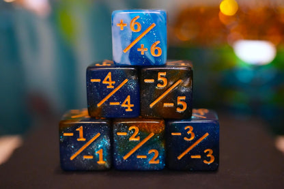 Counter Dice + / - , Magic TCG, Blue and Orange Color Theme, perfect for any magic the gather deck! Edh, Cedh Magic Deck! Great MTG Gift!
