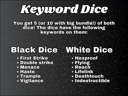 Black White Keyword Dice for Magic, perfect for any magic the gathering deck! Edh, Cedh Magic Deck! Great MTG Gift!