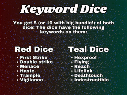 Red and Teal Keyword Dice for Magic, perfect for any magic the gathering deck! Edh, Cedh Magic Deck! Great MTG Gift!