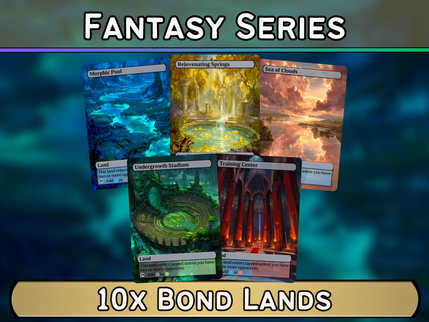 Bond Lands - Fantasy Bond Lands set of 10 - Unique Full-art Custom Magic proxies - High Quality Lands for your favorite Decks!
