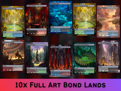 Bond Lands - Fantasy Bond Lands set of 10 - Unique Full-art Custom Magic proxies - High Quality Lands for your favorite Decks!