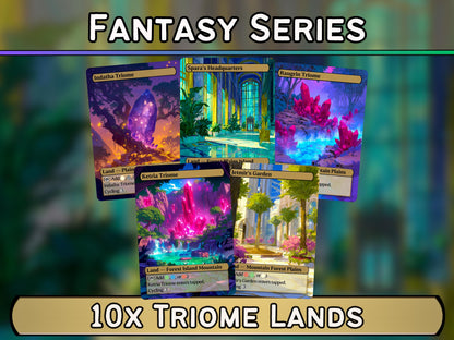 Triome Lands - Fantasy Triome Lands set of 10 - Unique Full-art Custom Magic proxies - High Quality Lands for your favorite Decks!