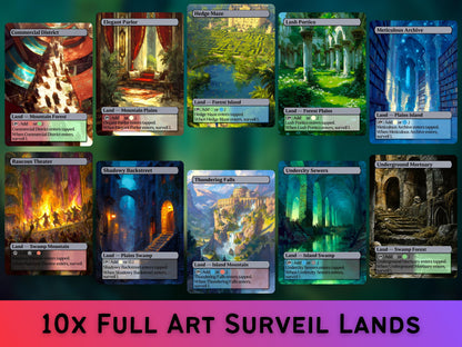 Surveil Lands - Fantasy Surveil Lands set of 10 - Unique Full-art Custom Magic proxies - High Quality Lands for your favorite Decks!