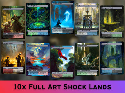 Shock Lands - Fantasy Shock Lands set of 10 - Unique Full-art Custom Magic proxies - High Quality Lands for your favorite Decks!