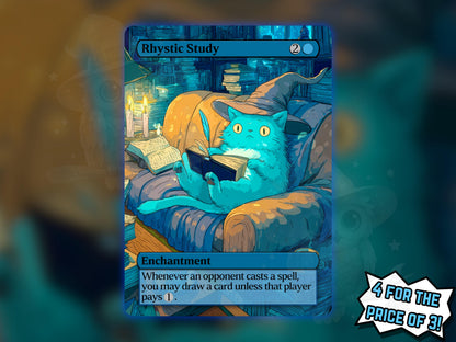 Rhystic Study (Cat Version) - Proxy Card - Buy 3 get 1 free!