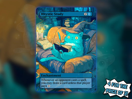 Rhystic Study (Cat Version) - Proxy Card - Buy 3 get 1 free!
