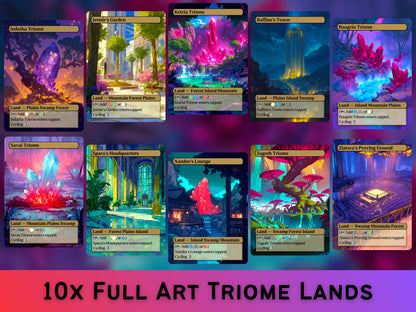 Triome Lands - Fantasy Triome Lands set of 10 - Unique Full-art Custom Magic proxies - High Quality Lands for your favorite Decks!