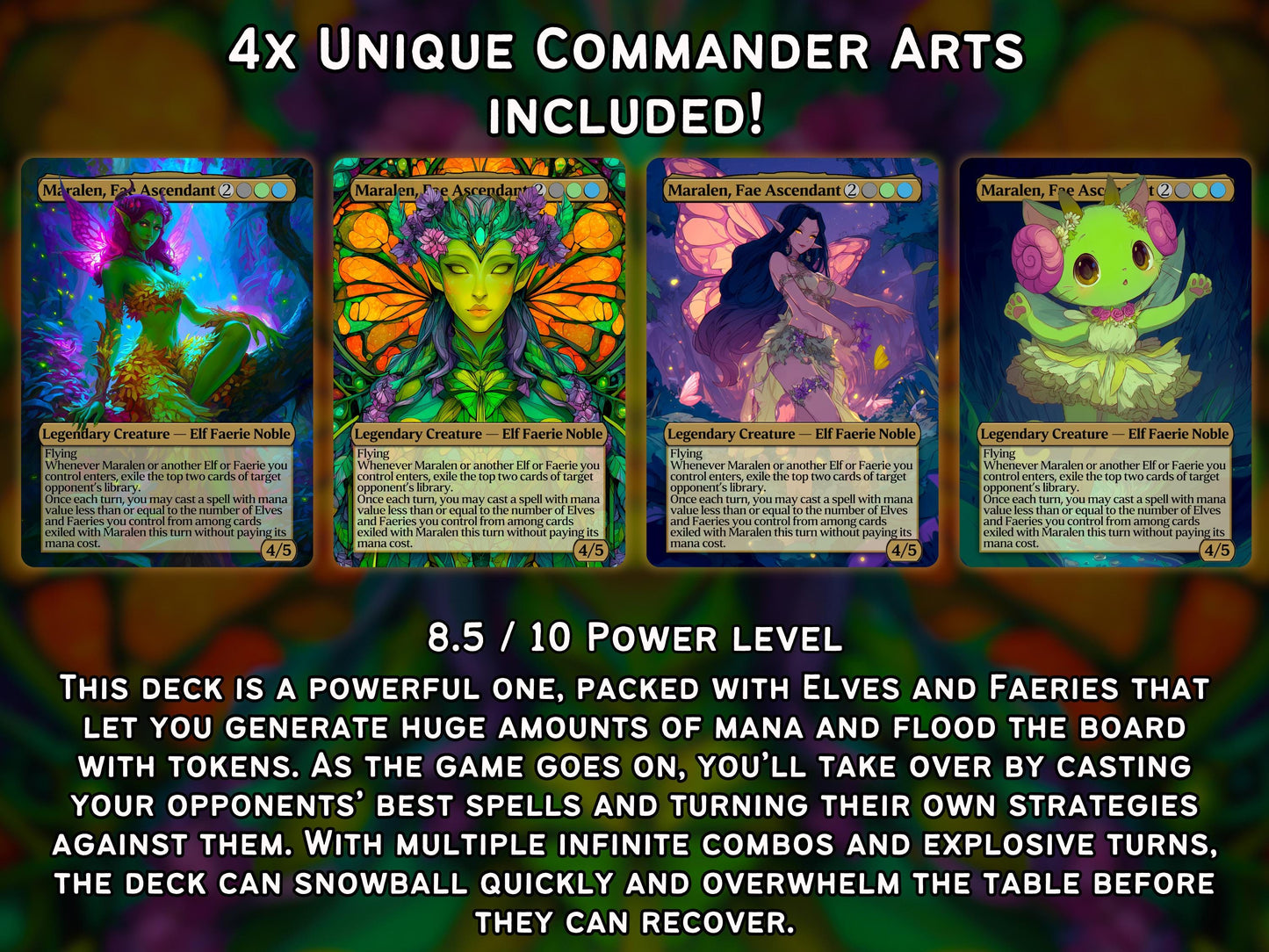 Maralen, Fae Ascendant- Faerie Elf Tribal - Proxy Deck - Perfect Magic Gift - Tokens Included